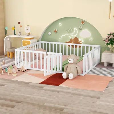 Streamdale Furniture Streamdale Queen Size Wood Floor Bed Frame With Fence And Door