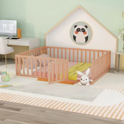 Streamdale Furniture Streamdale Queen Size Wood Floor Bed Frame With Fence And Door