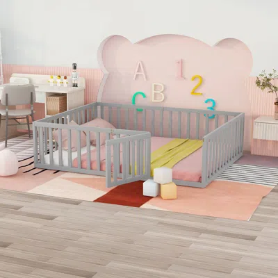 Streamdale Furniture Streamdale Queen Size Wood Floor Bed Frame With Fence And Door