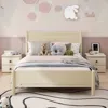 Streamdale Furniture Streamdale Queen Size Wood Platform Bed Frame With Headboard And Wooden Slat Support, Beige