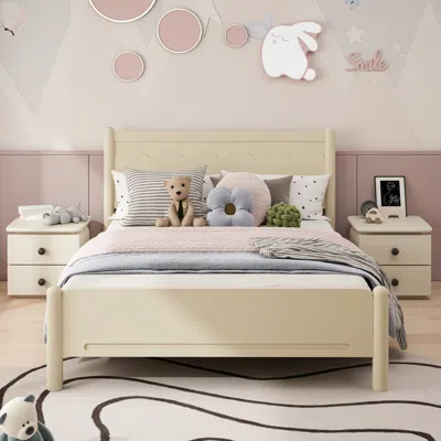 Streamdale Furniture Streamdale Queen Size Wood Platform Bed Frame With Headboard And Wooden Slat Support, Beige