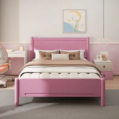 Streamdale Furniture Streamdale Queen Size Wood Platform Bed Frame With Headboard And Wooden Slat Support, Pink