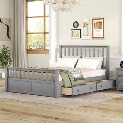 Streamdale Furniture Streamdale Queen Size Wood Platform Bed With Two Drawers And Wooden Slat