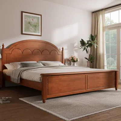 Streamdale Furniture Streamdale Queen Size Wooden Bed Frame With Arched Headboard And Classic Design, Oak