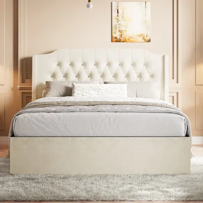 Streamdale Furniture Streamdale Queen Tufted Wingback Bed Frame W/ Storage
