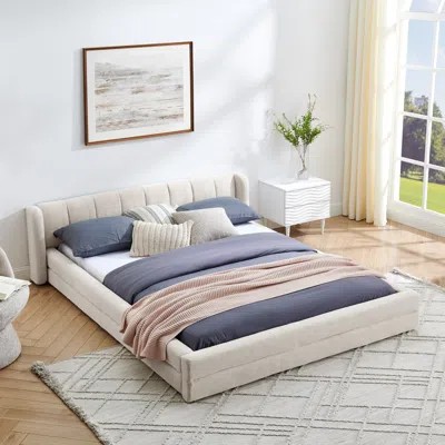 Streamdale Furniture Streamdale Queen Upholstered Bed Frame - Chenille, Platform, Headboard - Beige