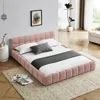 Streamdale Furniture Streamdale Queen Upholstered Bed Frame - Chenille, Platform, Headboard, Pink