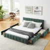Streamdale Furniture Streamdale Queen Upholstered Bed Frame W/ Headboard & Storage - Green In Green