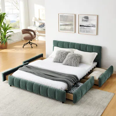 Streamdale Furniture Streamdale Queen Upholstered Bed Frame W/ Headboard & Storage - Green