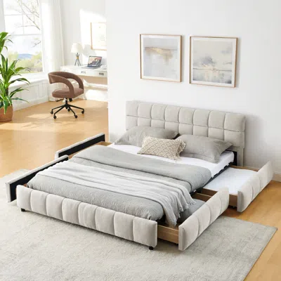 Streamdale Furniture Streamdale Queen Upholstered Bed Frame With Headboard & Storage Drawer - Beige