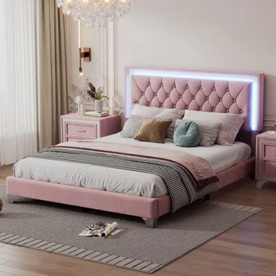 Streamdale Furniture Streamdale Queen Upholstered Bed Frame With Led Lights