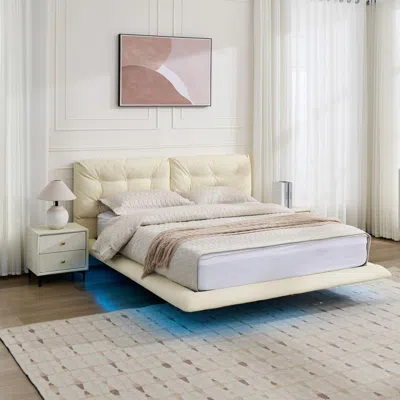 Streamdale Furniture Streamdale Queen Upholstered Led Platform Bed - Pink In Neutral