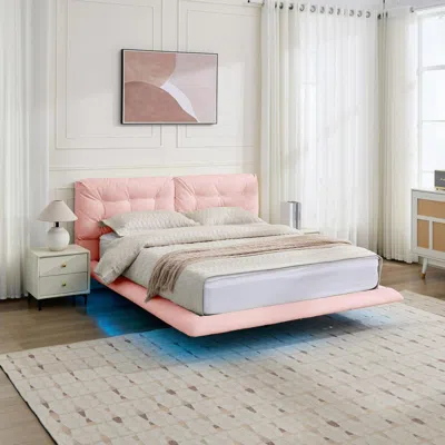 Streamdale Furniture Streamdale Queen Upholstered Led Platform Bed - Pink