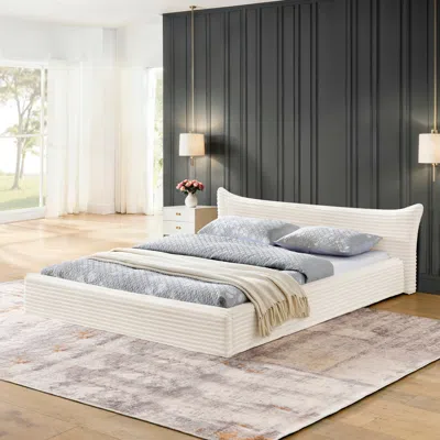 Streamdale Furniture Streamdale Queen Upholstered Platform Bed Frame - Beige In White