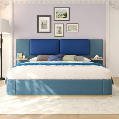 Streamdale Furniture Streamdale Queen Upholstered Platform Bed Frame - Blue