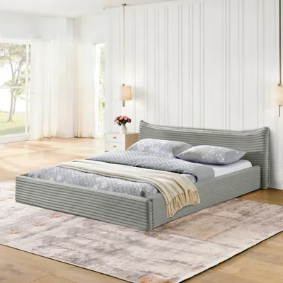 Streamdale Furniture Streamdale Queen Upholstered Platform Bed Frame - Curved Headboard, No Box Spring-grey