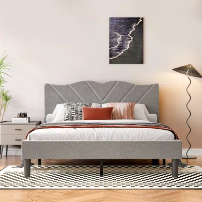Streamdale Furniture Streamdale Queen Upholstered Platform Bed Frame - Modern Design, Grey