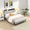 Streamdale Furniture Streamdale Queen Upholstered Platform Bed Frame W/ Usb, Linen Headboard - Light Grey