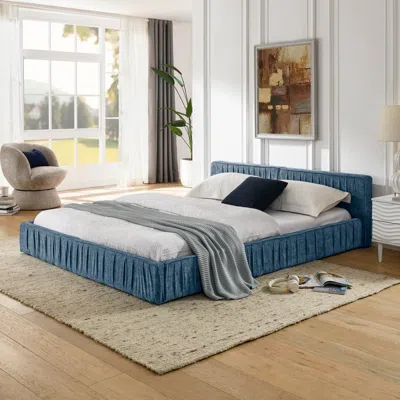 Streamdale Furniture Streamdale Queen Upholstered Platform Bed Frame With Headboard - Blue