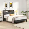 Streamdale Furniture Streamdale Queen Upholstered Platform Bed Frame With Usb Ports - Dark Grey