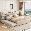 Streamdale Furniture Streamdale Queen Upholstered Platform Bed W/ Lights, Drawers & Trundle