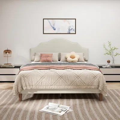 Streamdale Furniture Streamdale Queen Upholstered Platform Bed With Adjustable Headboard - Beige