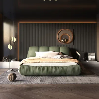 Streamdale Furniture Streamdale Queen Upholstered Platform Bed With Backrest And Solid Legs
