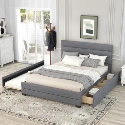 Streamdale Furniture Streamdale Queen Upholstered Platform Bed With Twin Size Trundle And Two