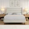 Streamdale Furniture Streamdale Queen Upholstered Platform Bed With Wave Headboard - Ivory In Neutral