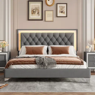 Streamdale Furniture Streamdale Queen Velvet Bed Frame With Led Lights