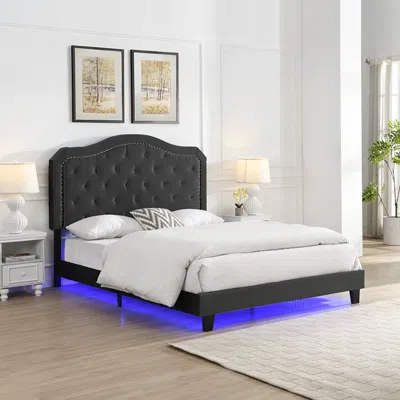 Streamdale Furniture Streamdale Queen Velvet Led Platform Bed