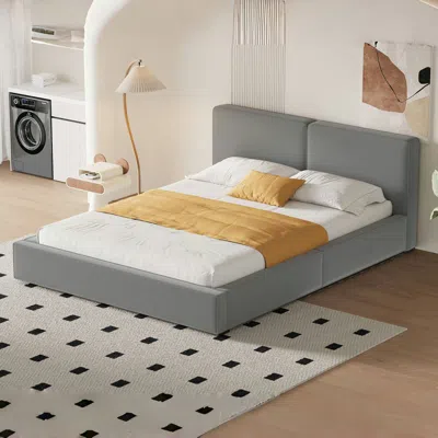 Streamdale Furniture Streamdale Queen Velvet Platform Bed With Solid Frame In Gray