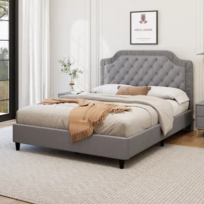 Streamdale Furniture Streamdale Queen Velvet Upholstered Bed - Ruched Headboard