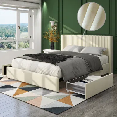 Streamdale Furniture Streamdale Queen Velvet Wingback Bed With Storage Drawers