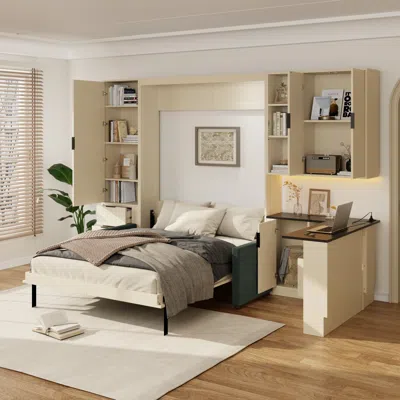 Streamdale Furniture Streamdale Queen Wall Murphy Bed W/hydraulic Storage, Sofa, Shelves, Drawers, Led/usb