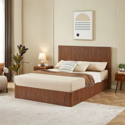 Streamdale Furniture Streamdale Queen Walnut Hydraulic Lift Storage Bed Frame