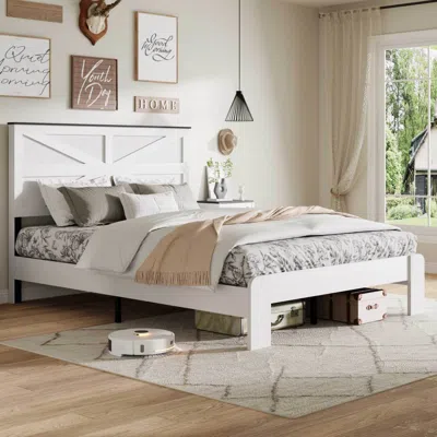 Streamdale Furniture Streamdale Queen White Wood Platform Bed Frame, Headboard, Under Bed Storage