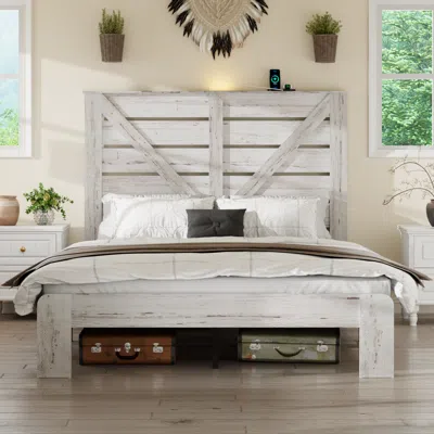 Streamdale Furniture Streamdale Queen White Wood Platform Bed Frame, Headboard, Under Bed Storage