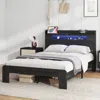 Streamdale Furniture Streamdale Queen Wood Bed Frame: Led Headboard, Usb, Storage, Black