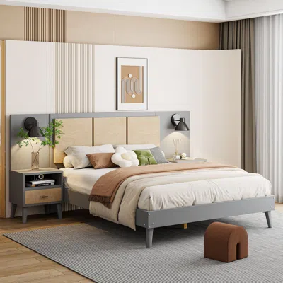Streamdale Furniture Streamdale Queen Wood Bed Frame With Nightstands And Lamps