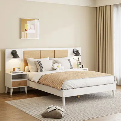 Streamdale Furniture Streamdale Queen Wood Bed Frame With Nightstands And Lamps