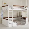 Streamdale Furniture Streamdale Queen Wooden Bunk Bed: Shelves, Storage, Led, Usb - White In White