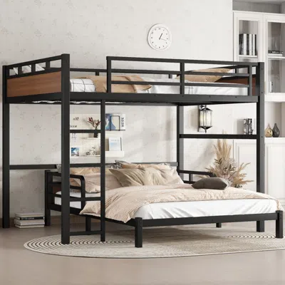 Streamdale Furniture Streamdale Queen/queen Metal Bunk Bed/loft Bed, Separable, Walnut Color