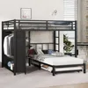 Streamdale Furniture Streamdale Queen/twin Bunk Bed With Wardrobe, Trundle, Desk, Ladders - Black