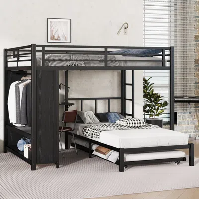 Streamdale Furniture Streamdale Queen/twin Bunk Bed With Wardrobe, Trundle, Desk, Ladders - Black