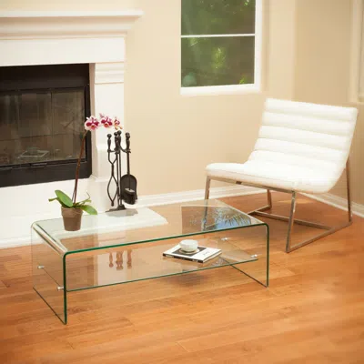 Streamdale Furniture Streamdale Ramona Glass Coffee Table W/shelf In Transparent