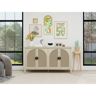 Streamdale Furniture Streamdale Rattan 4 Door Cabinet, Suitable For Bedroom, Living Room, Study