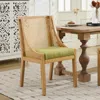 Streamdale Furniture Streamdale Rattan Dining Chair, Wood Frame, Linen Seat, Rustic Style, Olive Green In Brown