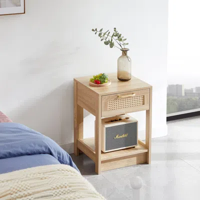 Streamdale Furniture Streamdale Rattan End Table With Drawer In Brown