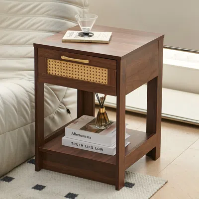 Streamdale Furniture Streamdale Rattan End Table With Drawer, Modern Side Table